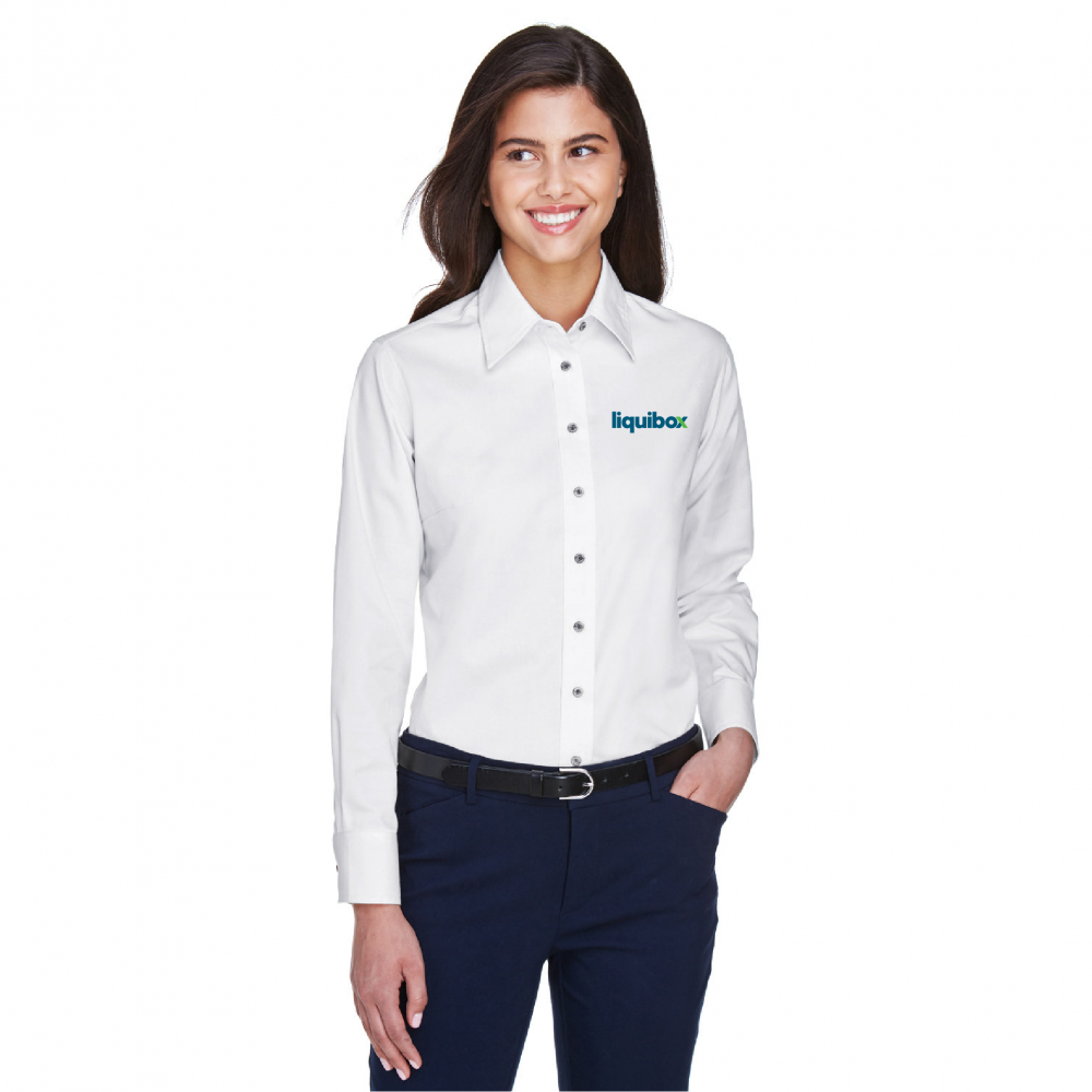 Harriton Ladies' Easy Blend™ Long-Sleeve Twill Shirt with Stain-Release